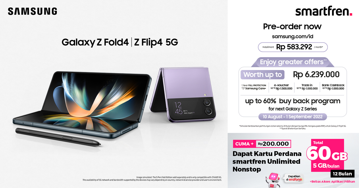 Smartfren Hadirkan Bundling Khusus Kartu Perdana Unlimited Nonstop 60 GB Samsung Galaxy Z Fold4 5G & Z Flip4 5G